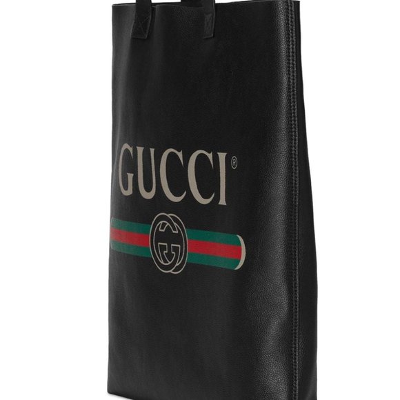Gucci Logo Print Leather Tote Bag in Black NEW WITH DUST BAG - Picture 3 of 9